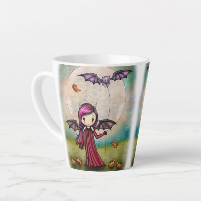 Tasse Latte Joli vampire d'Halloween et chat volant (Angle gauche)