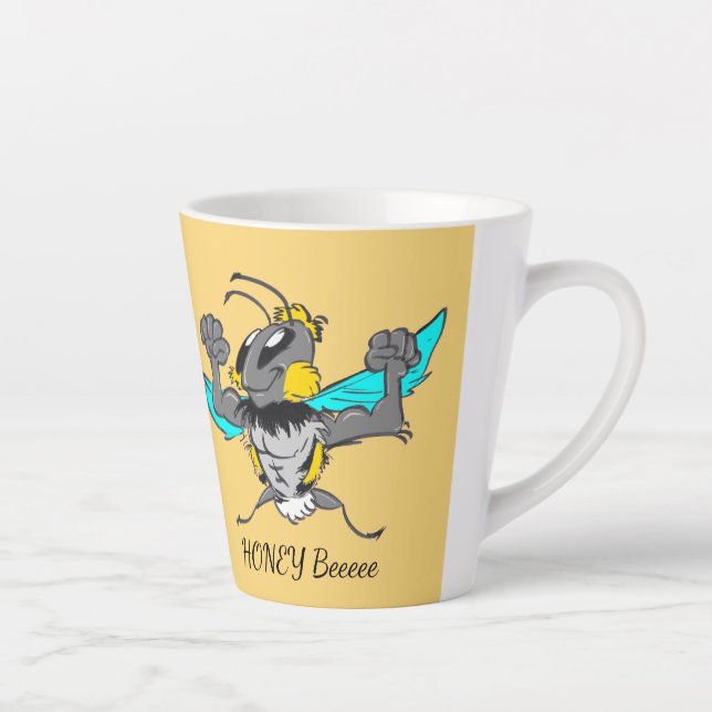 Tasse Latte Jolie Bumble Bee Cartoon Cust.Texte Jaune Latte Mu (Droite)