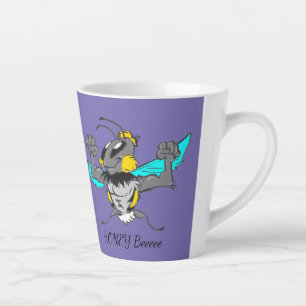 Tasse Latte Jolie Bumble Bee Cartoon Cust.Texte Purple Latte M