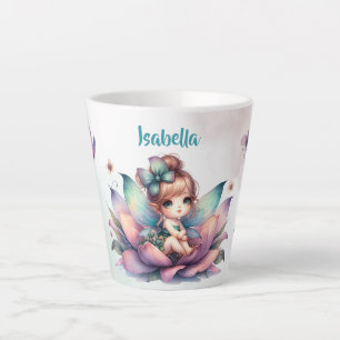 Tasse Latte Jolie fée assise à l'intérieur d'une fleur