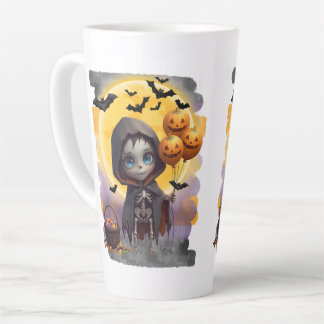 Tasse Latte Jolie Fille Squelette avec Ballons et Friandises