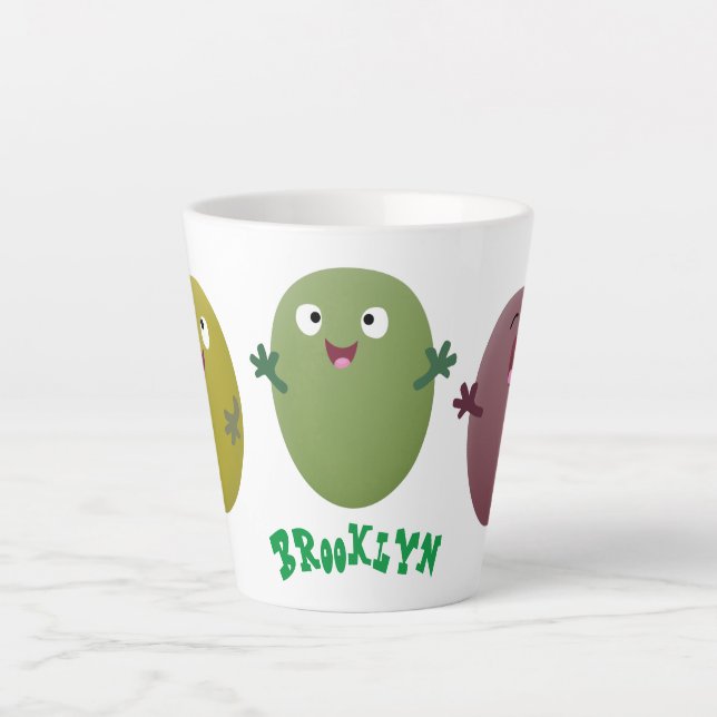 Tasse Latte Jolie olives joyeux chantant dessin animé (Devant)
