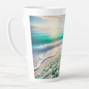 Tasse Latte Jolie plage Ocean avec verre de mer