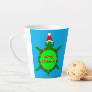 Tasse Latte Jolie tortue de Noël avec coquille de fleurs perso
