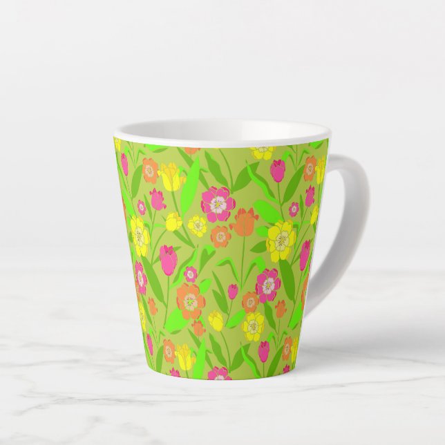 Tasse Latte Jolie Tulipe Motif Naturel Vert Fleur Printemps (Angle droit)