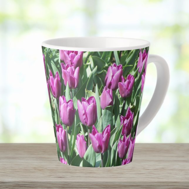 Tasse Latte Jolie Tulipes pourpres Florale (In Situ)