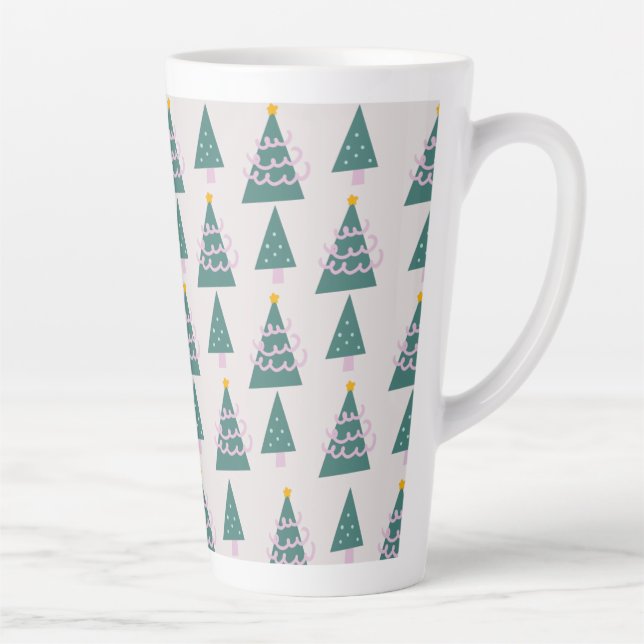 Tasse Latte Jolies arbres Doodles rose vert (Droite)