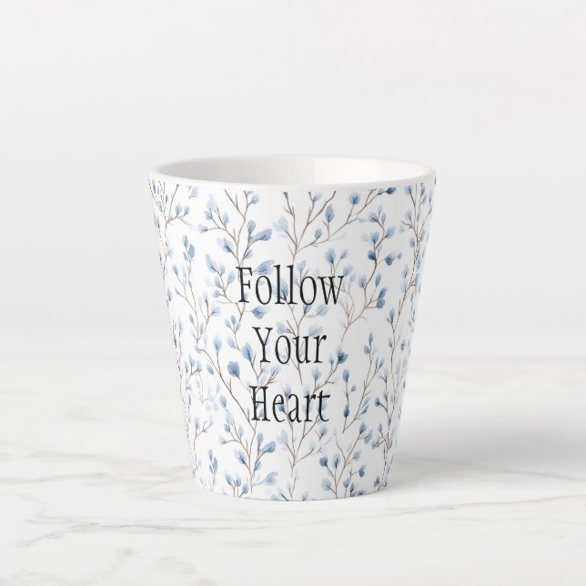 Tasse Latte Jolies Fleurs Blanches Bleues de Noël (Devant)