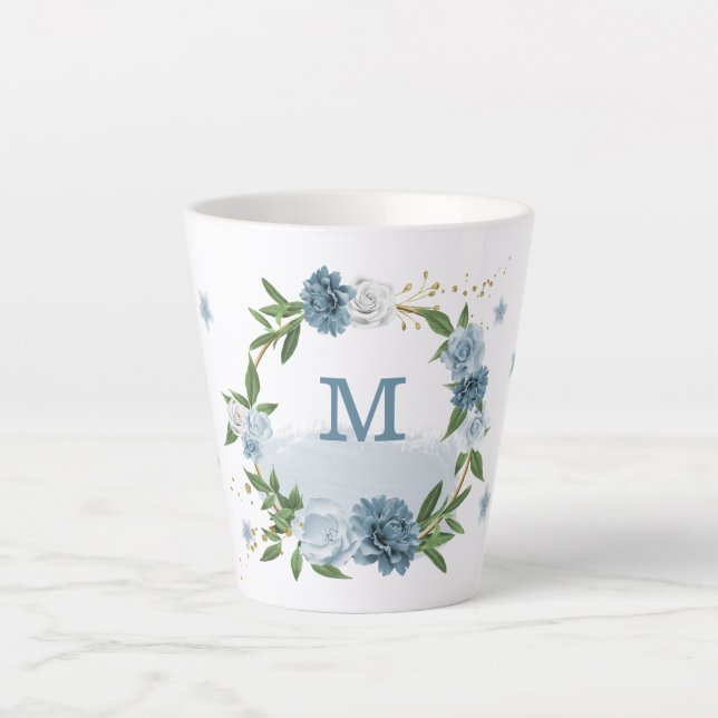 Tasse Latte jolies fleurs bleues verdure  (Devant)