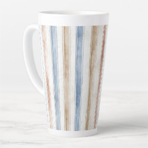 Tasse Latte Jolies Rayures Bleues Crème Beige