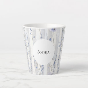 Tasse Latte Jolies rayures florales lavande blanches pour la d