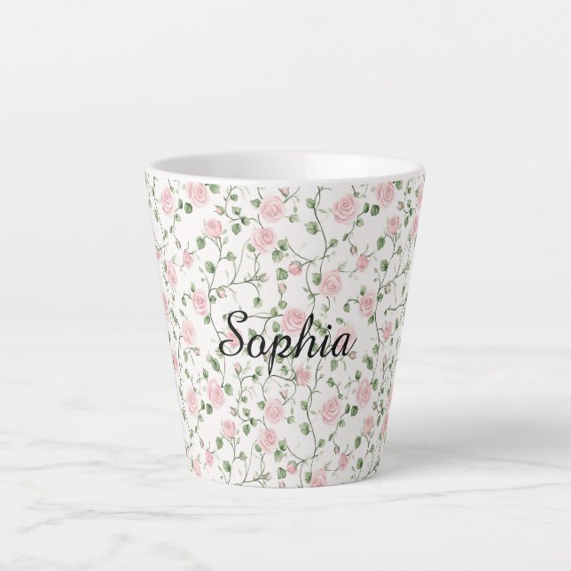 Tasse Latte Jolies Roses Fleurs Roses   (Devant)