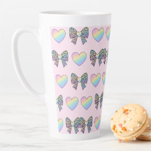 Tasse Latte jolis cœurs arc-en-ciel doux motif dégradé pastel