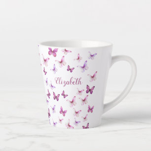 Tasse Latte Jolis papillons roses nom personnalisé