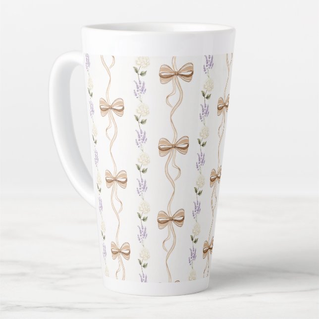 Tasse Latte Jolis rubans de fleurs blanches lavande   (Angle gauche)