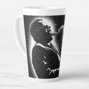 Tasse Latte Joueur de saxophone de style graphique NB 50s