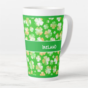 Tasse Latte Jour de la Saint Patrick Motif Shamrock verte/oran