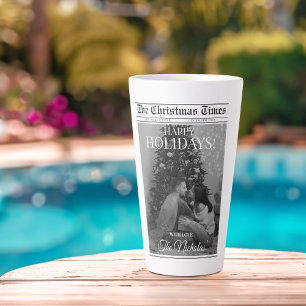 Tasse Latte Journal Quelle Année Photo Noir Blanc Noël