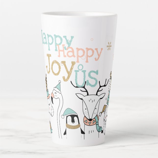 Tasse Latte Joy Joy Joy Happy Joy Animaux de Noël (Devant)