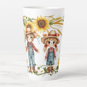 Tasse Latte Joyeuse Automne à Tous Épouvantail Frères et Sœurs