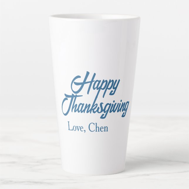 Tasse Latte Joyeuse fête d'action de grâce bleu amour nom vaca (Devant)