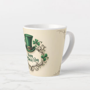 Tasse Latte Joyeuse fête de la Saint-Patrick, motif de trèfle