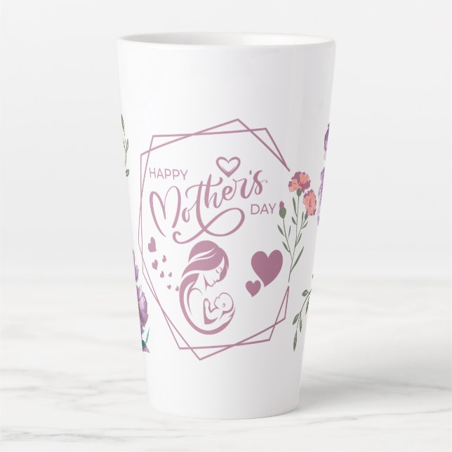 Tasse Latte Joyeuse Fête des Mères Design Violet (Devant)
