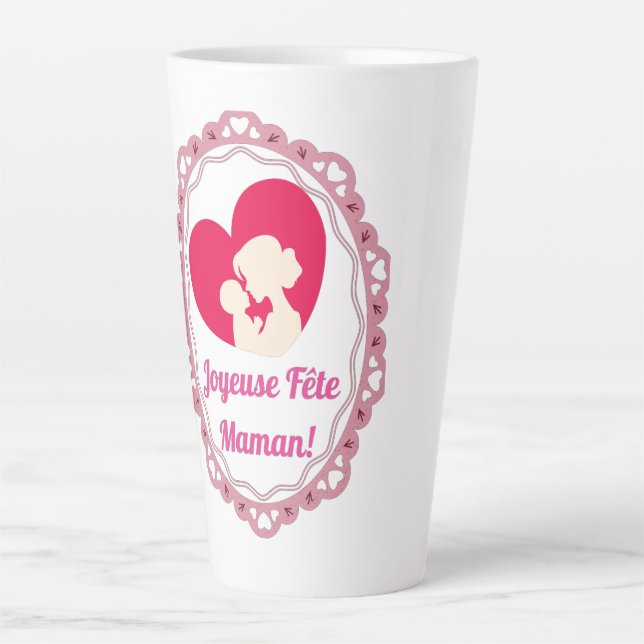 Tasse Latte Joyeuse Fête Maman – Cadre Vintage  (Devant)