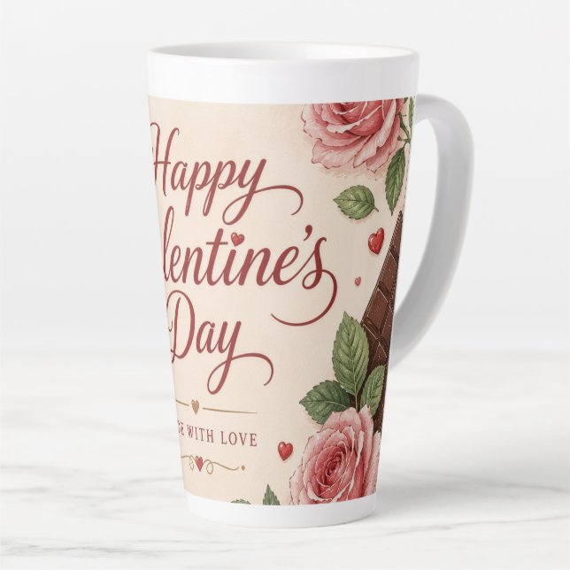 Tasse Latte Joyeuse Saint Valentin Roses Roses Chocolats (Angle droit)