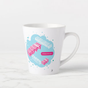 Tasse Latte Joyeuses fêtes, bleues et roses