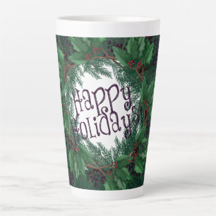 Tasse Latte Joyeuses fêtes de Noël Wreath ! Noël