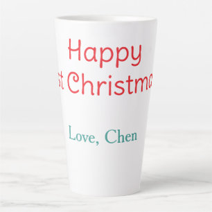 Tasse Latte joyeux 1er noël rouge vert amour nom simple