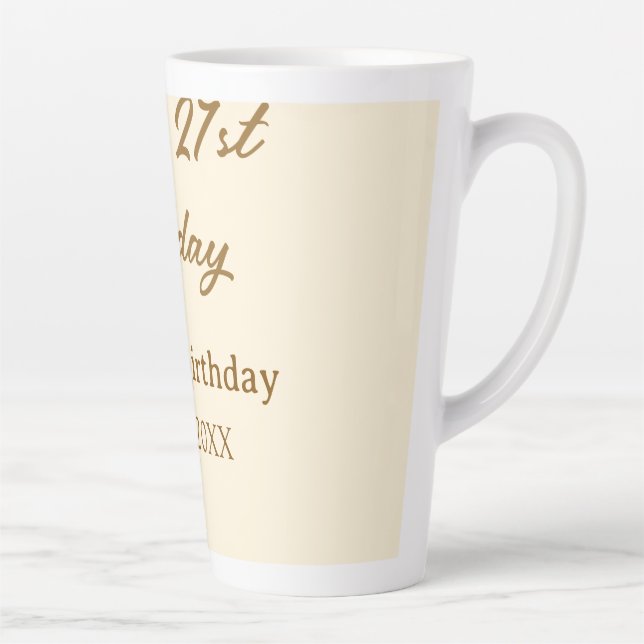 Tasse Latte Joyeux 21e anniversaire marron pastel jaune nom da (Droite)
