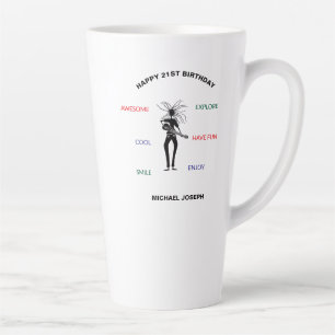 Tasse Latte Joyeux 21e joueur de guitare d'anniversaire