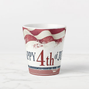 Tasse Latte Joyeux 4 juillet - Drapeau américain design vintag