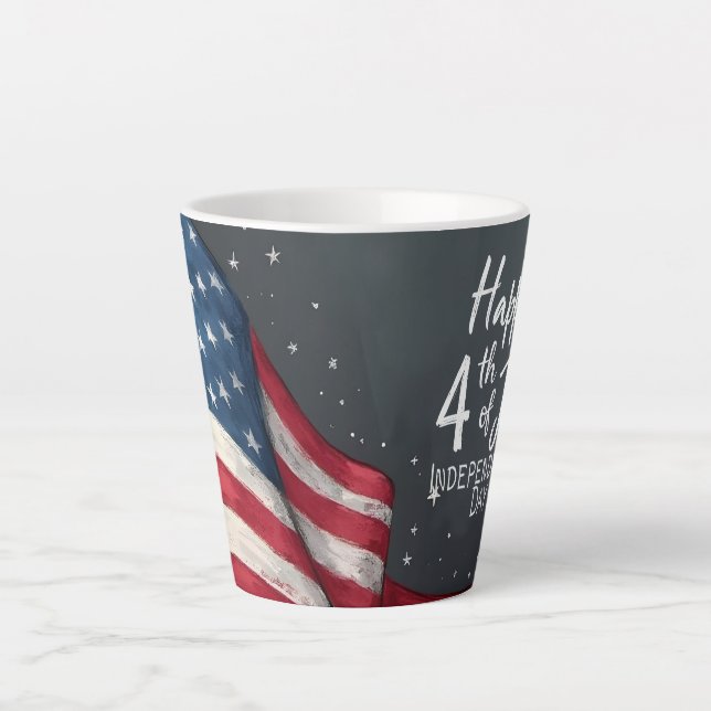 Tasse Latte Joyeux 4 juillet Illustration d'art de drapeau vin (Devant)