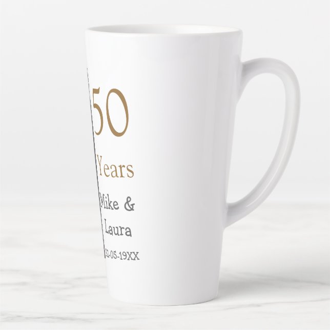 Tasse Latte Joyeux 50e anniversaire nom couple date mariage (Droite)