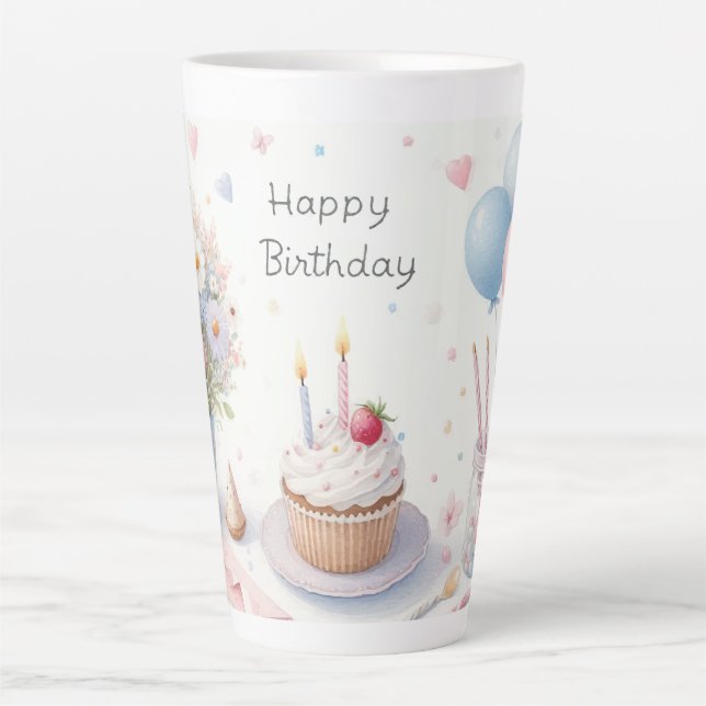 Tasse Latte Joyeux anniversaire (Devant)