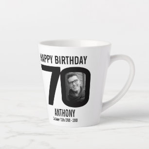 Tasse Latte Joyeux anniversaire 70 nom et deux photos de l'ann