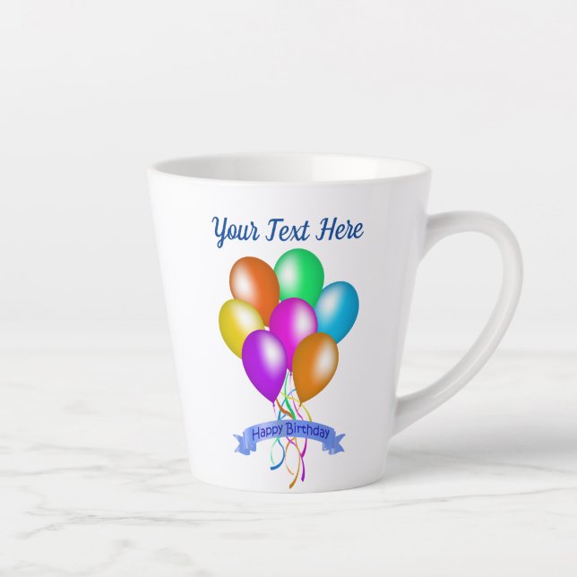 Tasse Latte Joyeux anniversaire Ballons colorés Streamers Bann (Droite)