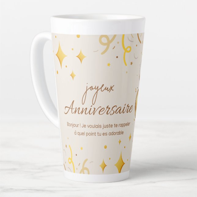 Tasse Latte joyeux anniversaire. happy birthday. (Angle gauche)