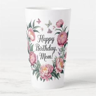 Tasse Latte Joyeux anniversaire Maman Design Floral