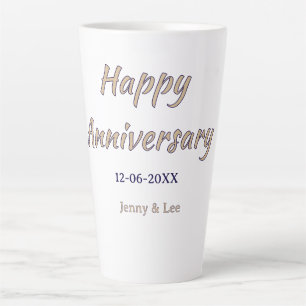 Tasse Latte joyeux anniversaire marron gris nom date couple mo