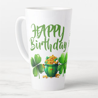 Tasse Latte Joyeux Anniversaire Vert Chanceux Irlandais Âge Ca