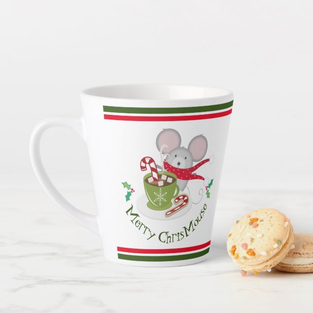 Tasse Latte Joyeux ChrisMouse, Souris de Fête (En situation)