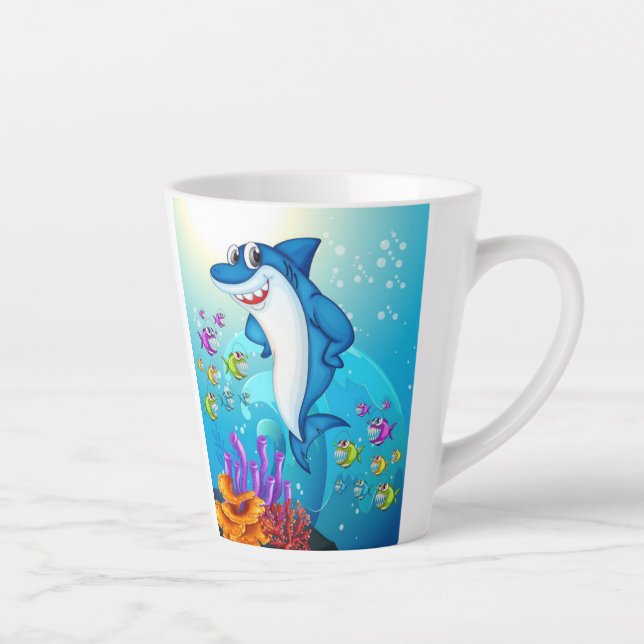 Tasse Latte Joyeux dessin de requin-23685 (Droite)