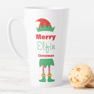 Tasse Latte Joyeux elfe de Noël Elfin chaussettes rayées casqu