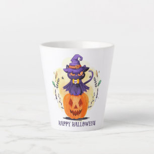 Tasse Latte Joyeux Halloween - Chat noir sorcier