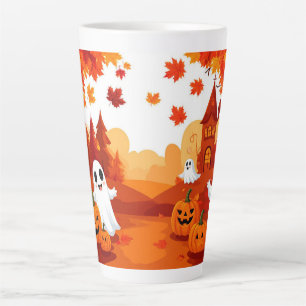 Tasse Latte Joyeux Halloween Citrouille Fantôme Forêt 🎃
