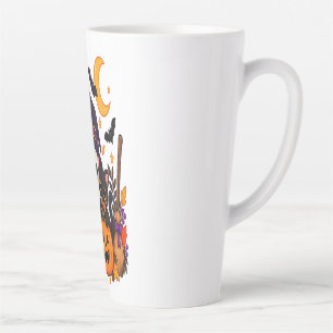 Tasse Latte Joyeux Halloween Fantôme & Citrouille Chat Noir
